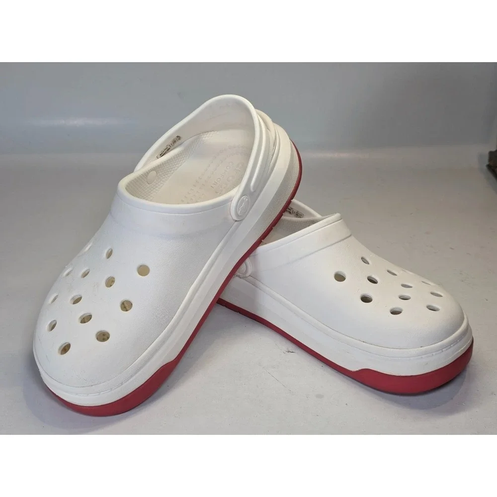 Crocs Crocband Men's Shoes Size 7 Women's 9 White‎ Red Slip On Clog 206122